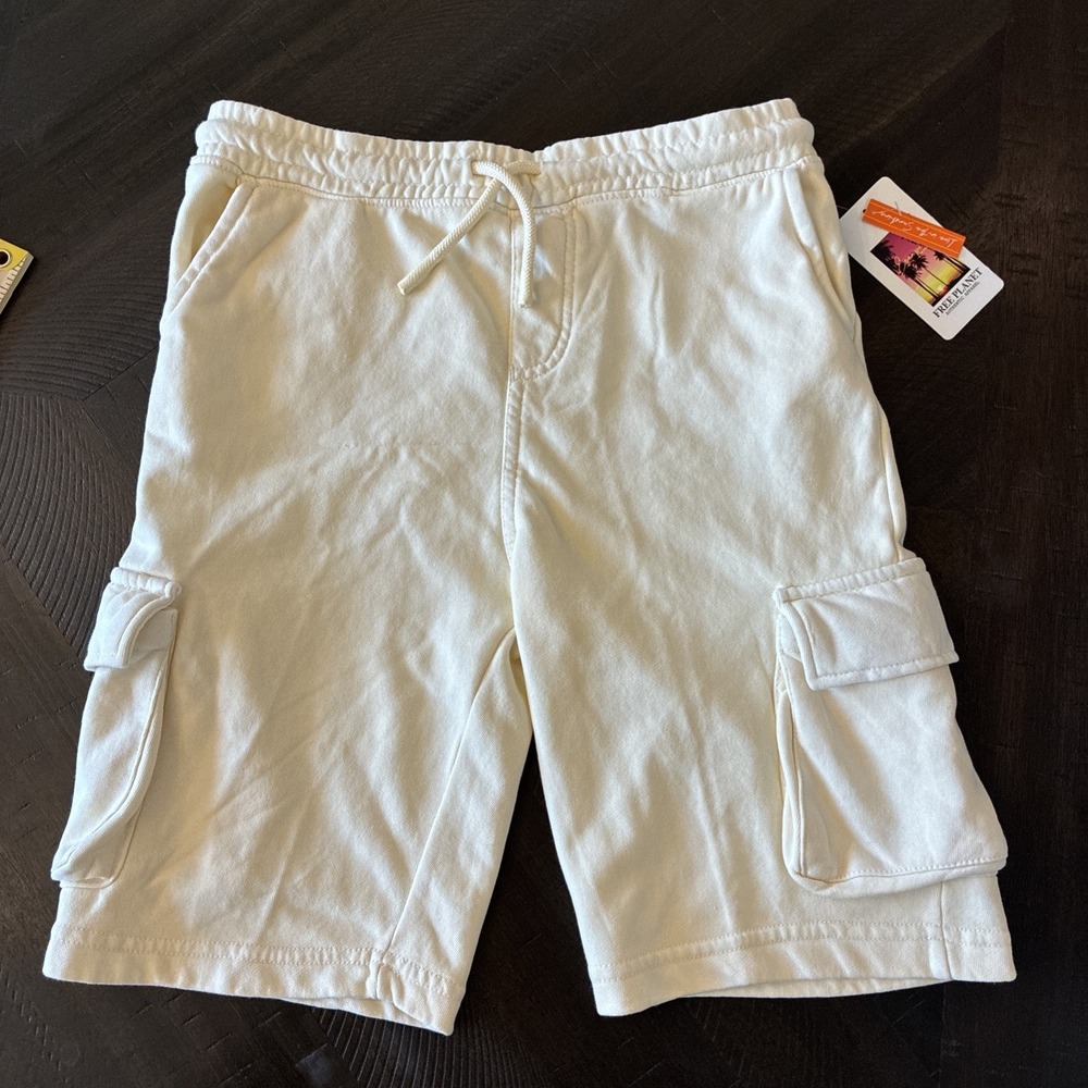 Free Planet Cargo Shorts Boys Size 16 Cream Off-White French Terry New With Tags